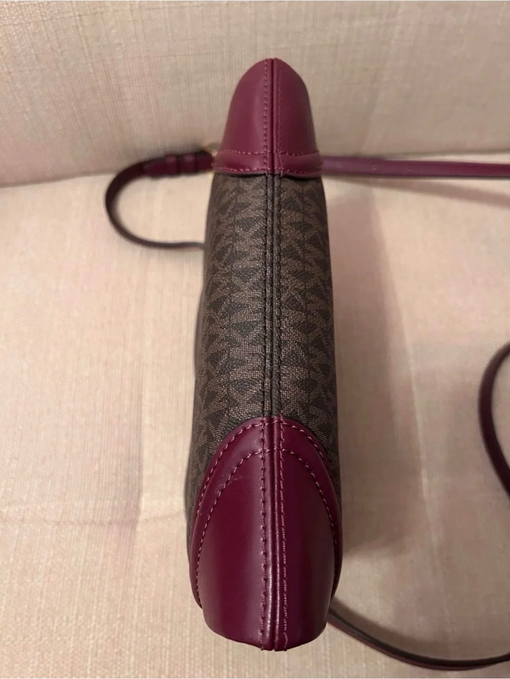 Michael Kors Brown Monogram Crossbody with Plum Accents